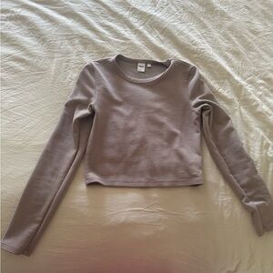 TNA taupe Long Sleeve slightly Cropped Crewneck Top